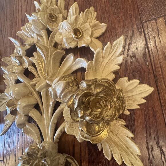 VTG Italian Euromarchi Floral Wall Hanging 3D Resin Cream Gold Guilded Italy - Picture 8 of 15